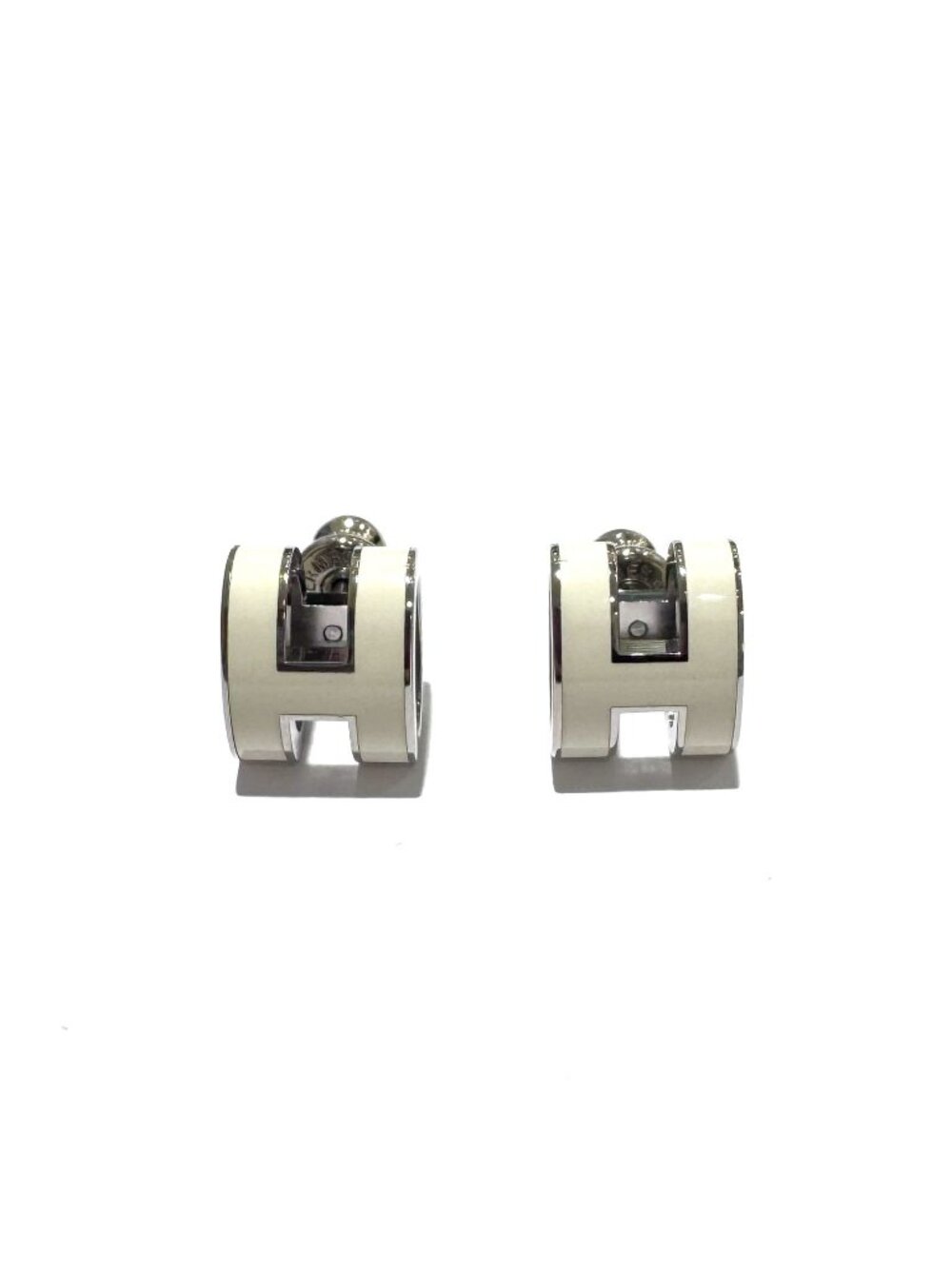 Hermes Earrings Pop H White Silver Metal